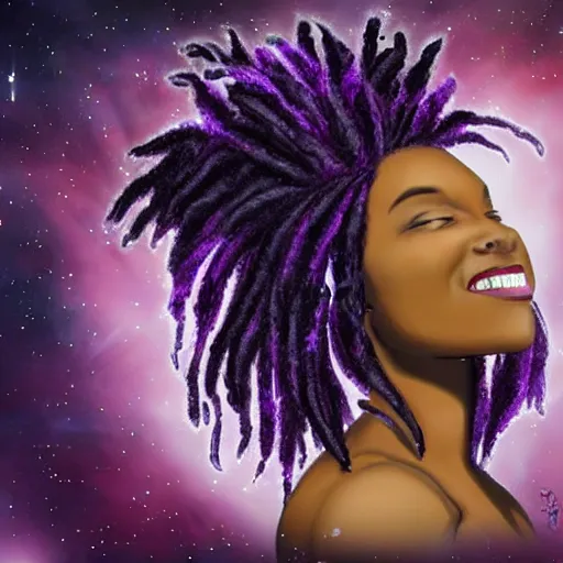 Image similar to black woman with purple dreads in space