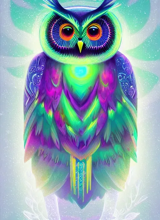 Image similar to symmetry!! product render poster vivid colors divine proportion owl, ice and snow, glowing fog intricate, elegant, highly detailed, digital painting, artstation, concept art, smooth, sharp focus, illustration,