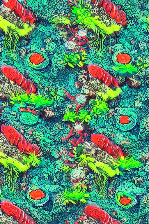 Image similar to creature sushi roots cactus elemental flush of force nature micro world fluo light deepdream