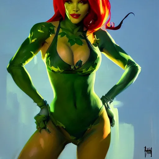 Image similar to Greg Manchess portrait painting of Poison Ivy as Overwatch character, medium shot, asymmetrical, profile picture, Organic Painting, sunny day, Matte Painting, bold shapes, hard edges, street art, trending on artstation, by Huang Guangjian and Gil Elvgren and Sachin Teng