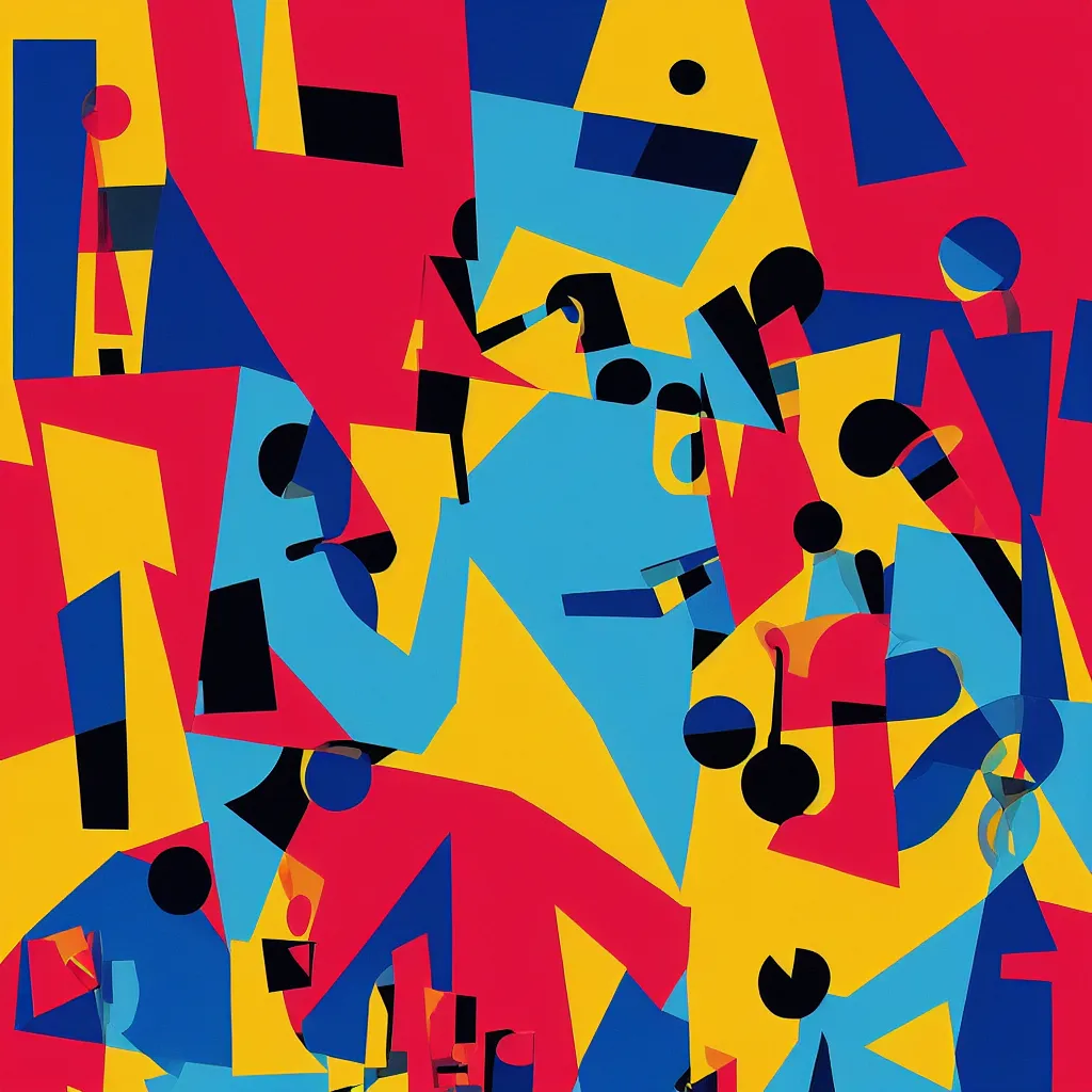 Image similar to mgbdlln jazz summer festival poster, modern digital art, minimalism, cubism