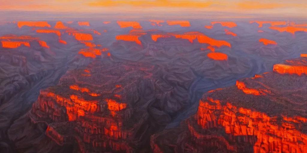 Prompt: New York City, Grand Canyon, sunrise, cinematic lighting, detailed oil painting, hyperrealistic, 8k