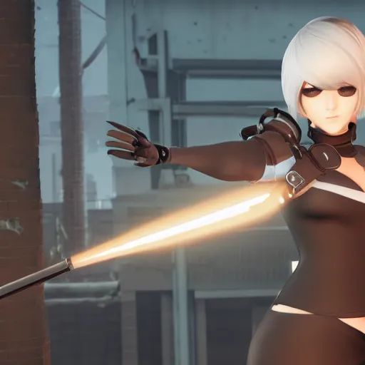 Image similar to 2B nier automata in Team fortress 2, 4k screenshot of Team fortress 2 gameplay, 8k hdr showcase