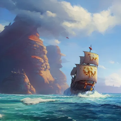 Prompt: a painting of an island with a pirate ship on it, a detailed matte painting by RHADS, cgsociety, fantasy art, matte painting, artstation hq, matte drawing