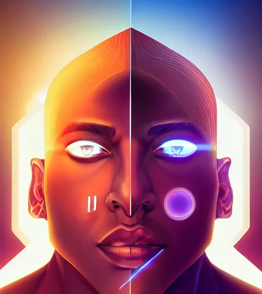 Image similar to symmetry!! egyptian prince of technology, solid cube of light, hard edges, product render retro - futuristic poster scifi, lasers and neon circuits, brown skin man egyptian prince, intricate, elegant, highly detailed, digital painting, artstation, concept art, smooth, sharp focus, illustration, dreamlike, art by artgerm