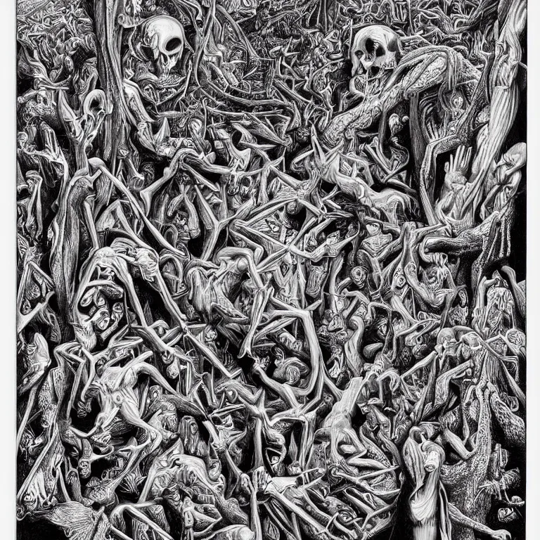 Image similar to meditation on death by Alex Grey and M. C. Escher collaboration