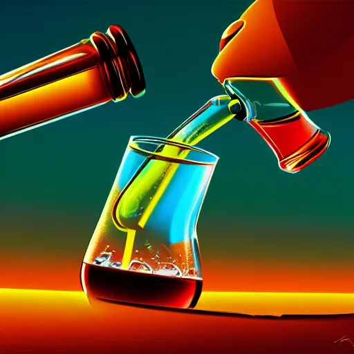 Image similar to alcohol under the microscope, Bright colors, hyperrealism, no blur, 4k resolution, ultra detailed, style of Anton Fadeev, Ivan Shishkin, John Berkey