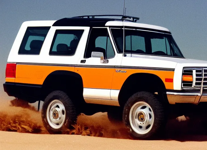 Prompt: orange juice driving a 1 9 9 4 white ford bronco news footage