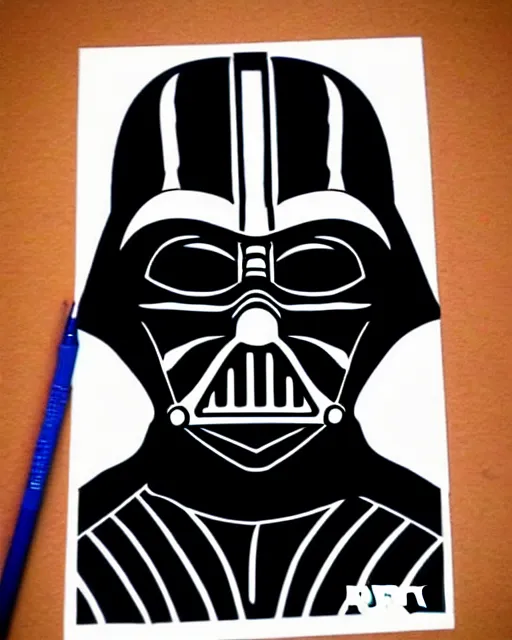 Prompt: portrait of darth vader, stencil, coloring book, line art, simple, low detail