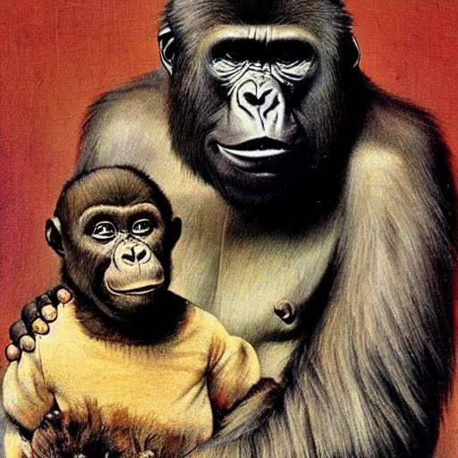 Image similar to “A smiling gorilla by Norman Rockwell”