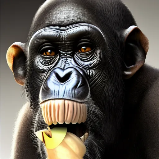 Image similar to a high detail shot of a chimp wearing a suit, smoking, render, cgsociety, photorealism