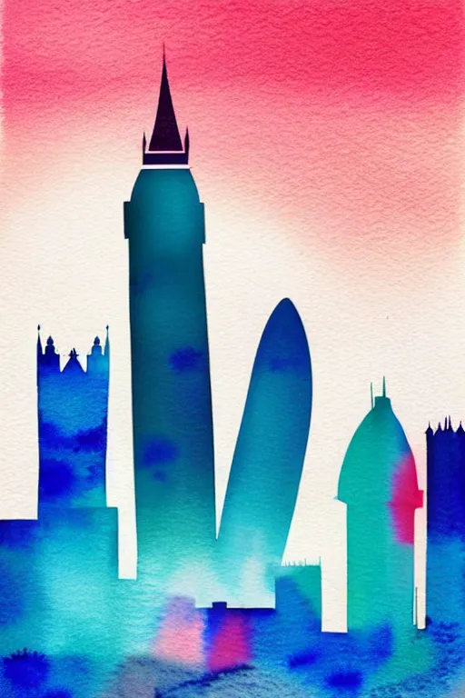 Prompt: minimalist watercolor art of london skyline at sunset, illustration, vector art