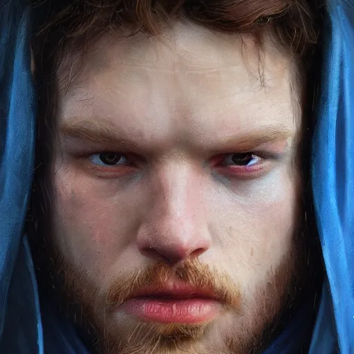 Image similar to portrait of a man by greg rutkowski, jedi knight, he looks like cameron monaghan, short beard, wearing a blue flying jacket, star wars expanded universe, he is about 3 0 years old, highly detailed portrait, digital painting, artstation, concept art, smooth, sharp foccus ilustration, artstation hq