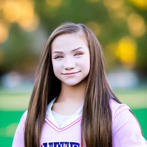 Image similar to a portrait photograph of a star student, popular, cute, 1 8 year - old american high school cheerleader. portrait canon 8 5 mm f 1. 2 photograph head and shoulders portrait