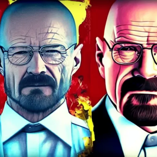Image similar to Walter White fighting john wick in kfc