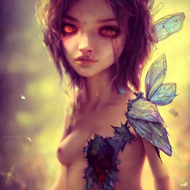 Prompt: full body pose, beautiful adult pot wasteland fairy, torn and tattered shirt, highly detailed, 4 k, hdr, smooth, sharp focus, high resolution, award - winning photo, artgerm, photorealistic