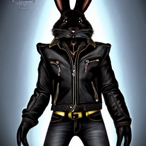 Prompt: An anthro furry anthropomorphic bunny wearing a fine intricate leather jacket and leather jeans and leather gloves, the bunny has a determined look in his eyes, trending on FurAffinity, energetic, dynamic, digital art, highly detailed, FurAffinity, high quality, anthro, anthropomorphic, furry, digital fantasy art, FurAffinity, favorite, character art