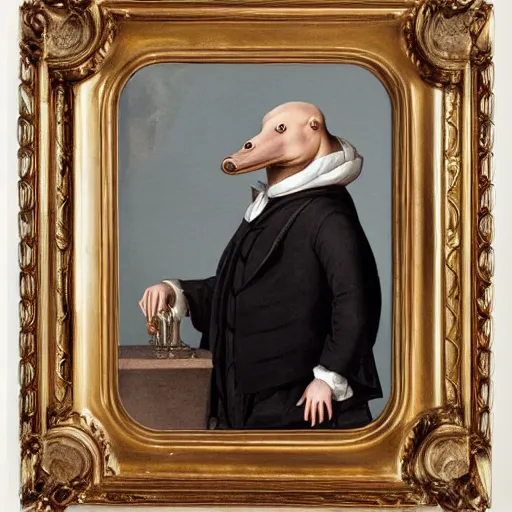Prompt: portrait of a platypus diplomat, baroque style