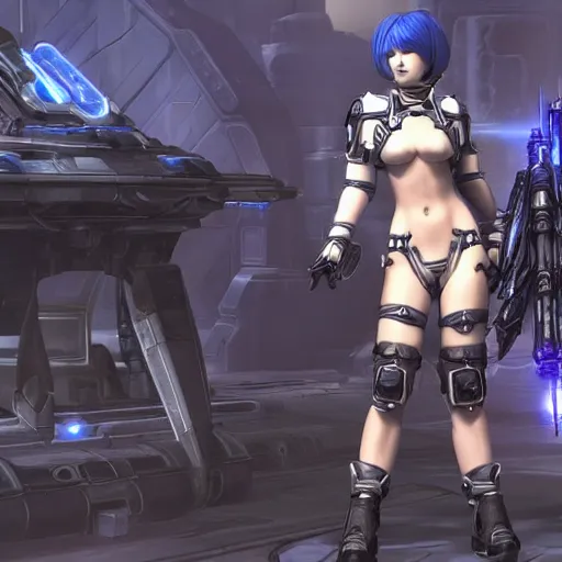 Image similar to Screenshot of 2B as a Starcraft 2 commander