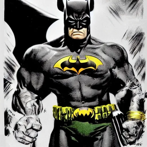 Image similar to frank frazetta the hulk as batman, 8 k, realistic, photo real, smooth, sharp, intricate detail, hyper detail, dramatic lighting, dramatic shading