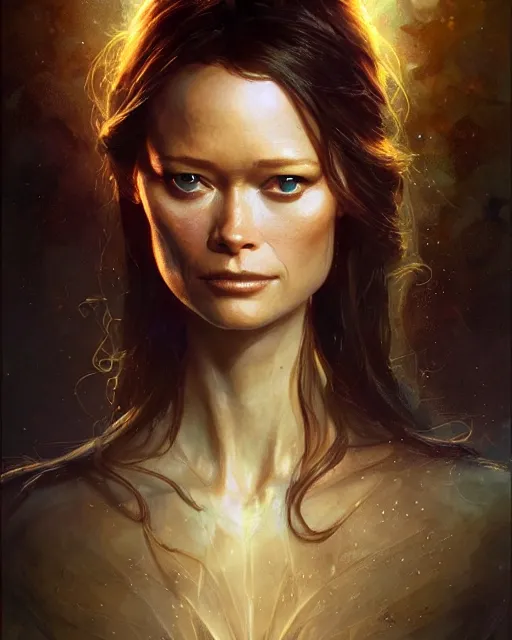 Image similar to summer glau, by android jones and greg rutkowski, gaston bussiere, artgerm, cinematic lighting, trending on artstation, volumetric dust, intricate, elegant, pro photography