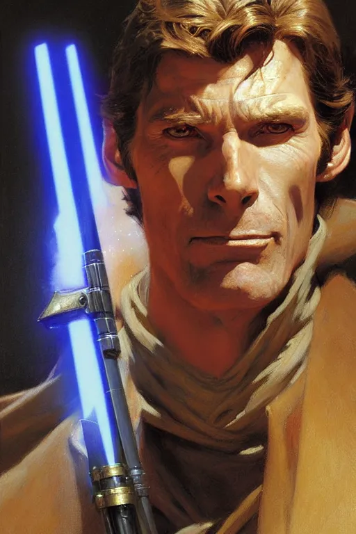 Image similar to detailed portrait of a kevin conroy dressed as jedi, painting by gaston bussiere, craig mullins, j. c. leyendecker