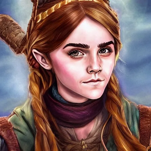 Image similar to a fantasy dwarf that looks like emma watson, fan art