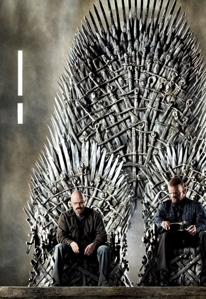 Prompt: Walter white is sitting on the iron throne