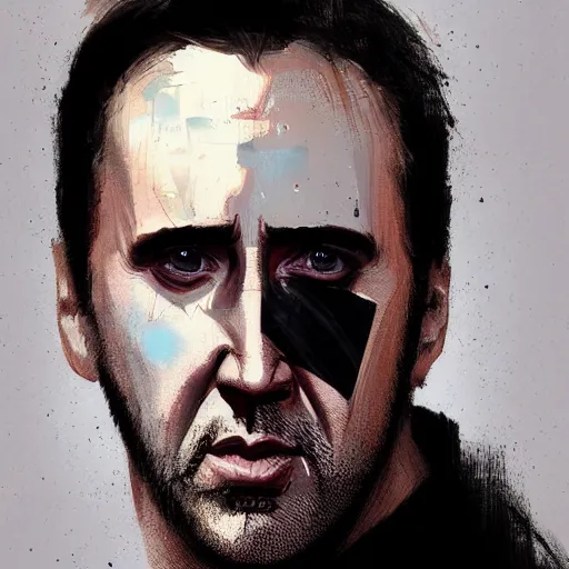 Prompt: Portrait of a man by Greg Rutkowski, Nicolas Cage as Batman, highly detailed portrait, scifi, digital painting, artstation, concept art, smooth, sharp foccus ilustration, Artstation HQ.