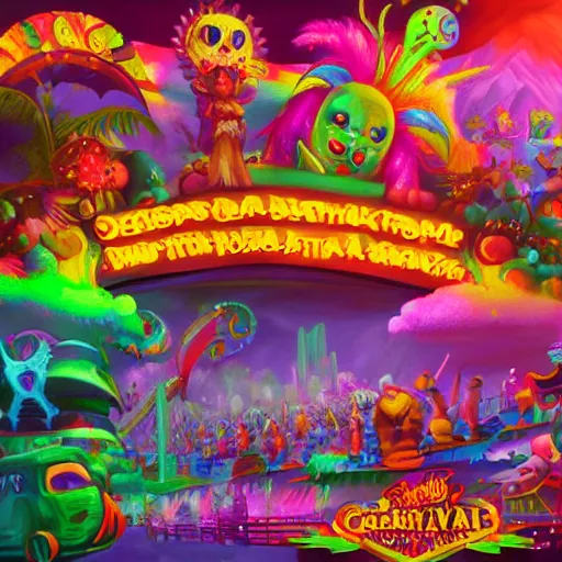 Prompt: carnival, deathscape, lisafrank, fruggle, critters - movie, high - detail, trending on artstation, cinematic lighting,