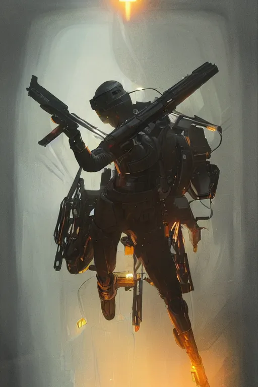 Image similar to futuristic weapon tech trading card , octane render, highly detailed, 8k, rim lighting, digital painting, artstation , concept art, sharp focus, illustration, art by greg rutkowski and alphonse mucha