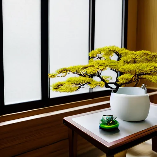 Image similar to a photo of 8k Ikebana, ikenobo, ohararyu, sougetsu, wide angle, full body, sony a7r3, ultra detail, photorealistic, in simple background