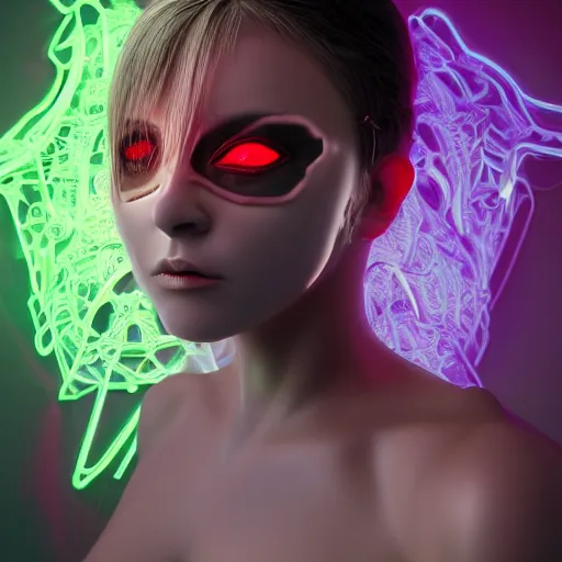 Prompt: biomechanical gina gerson, neon jacuzzi, extremely beautiful, chimeric organism, holodeck, pale skin, organic polycarbon, full frontal, portrait, highly detailed, transhumanist hydration, symmetrical, mechanical, anatomical, mendelbrot fractal, ray tracing, hyperdetailed, hyperrealistic, trending on artstation, oppai cyberpunk, octane render, hdr, uhd 4k