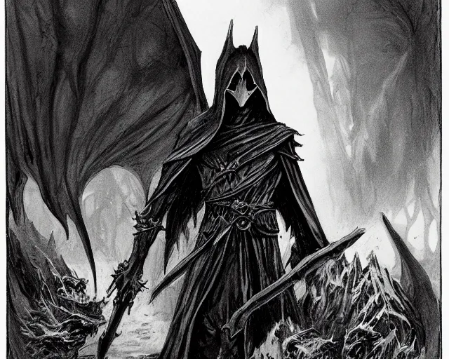 Image similar to nazgul, concept art by mike ploog, greyscale,