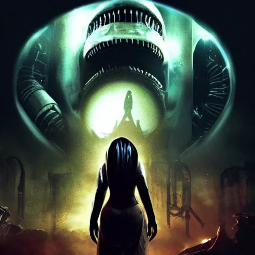 Image similar to a horse stands menacingly on the cover art for the video game alien isolation