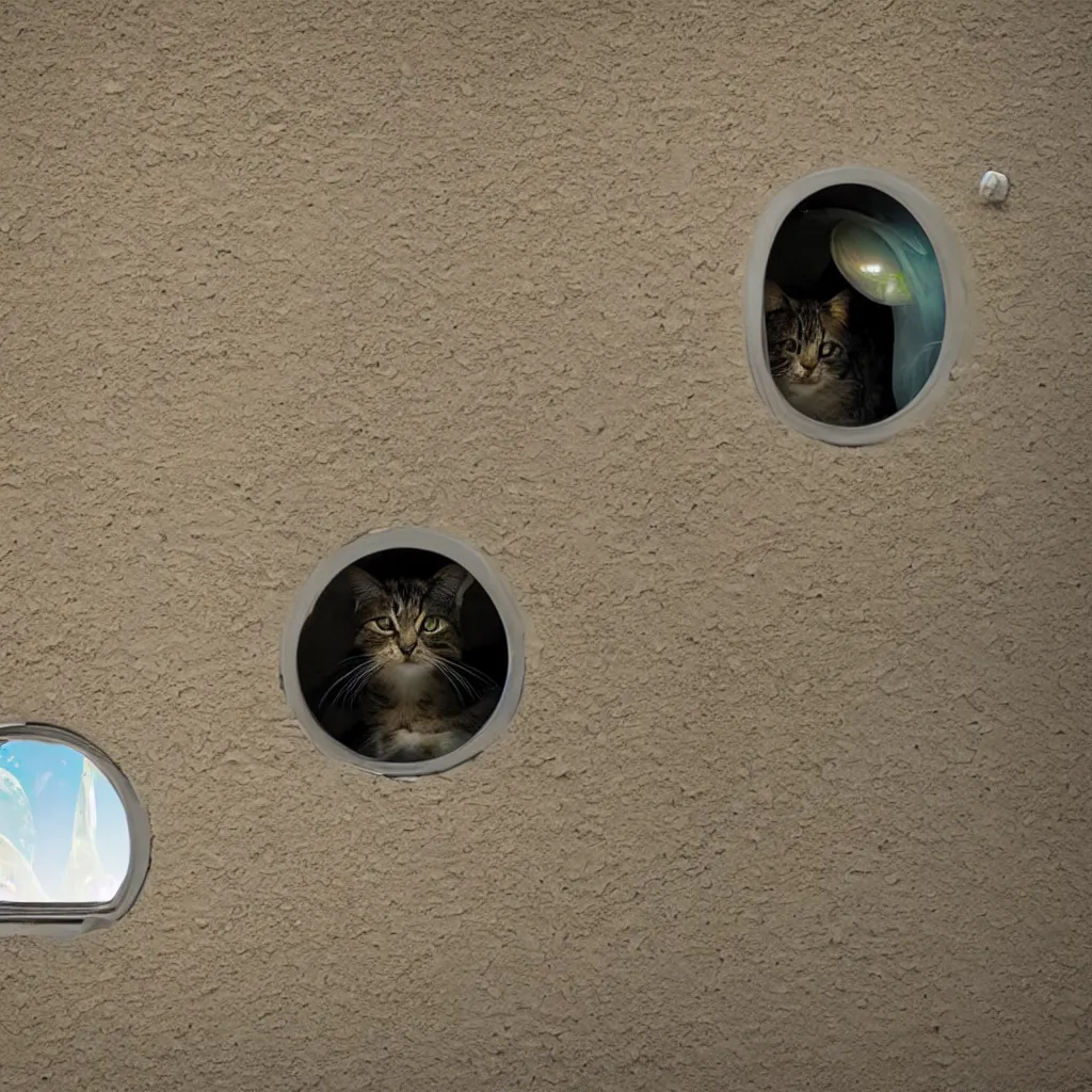 Image similar to photo of a cat watching a martian landscape from inside a futuristic window