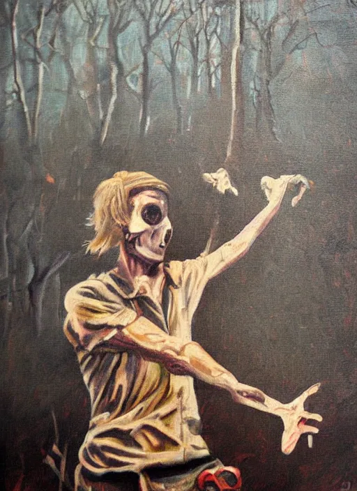 Prompt: vintage scary painting of the survivor