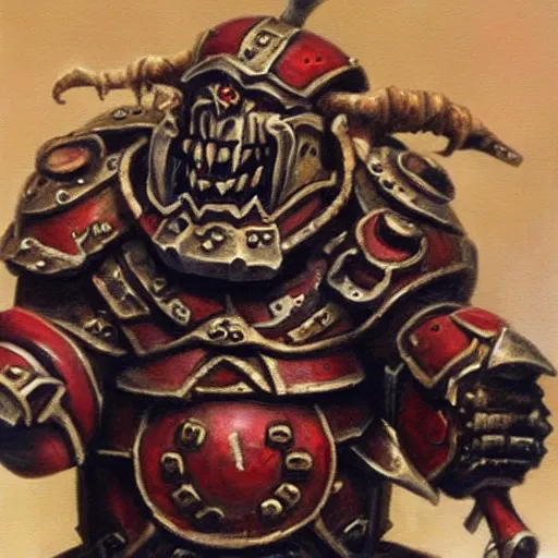 Image similar to chaos dwarf smith from warhammer fantasy : : head and torso oil painting