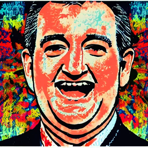 Prompt: ted cruz lsd blotter art, blotter paper art - w 1 0 2 4