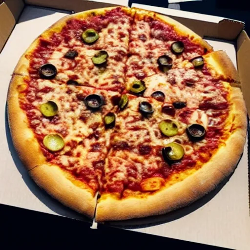 Image similar to terrible pizza with weird toppings, one star review, never eating here again