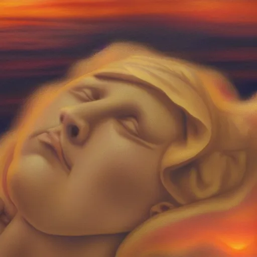 Prompt: digital photo of pieta face closeup as sunset cloud by