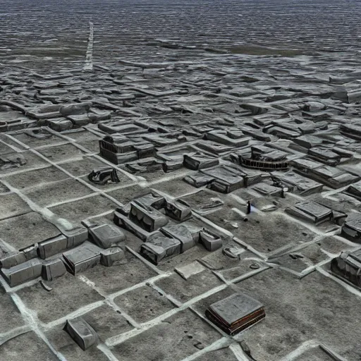 Image similar to a humongous city abandoned on a tundra biome, humongous view, rtx, smooth, cinematic