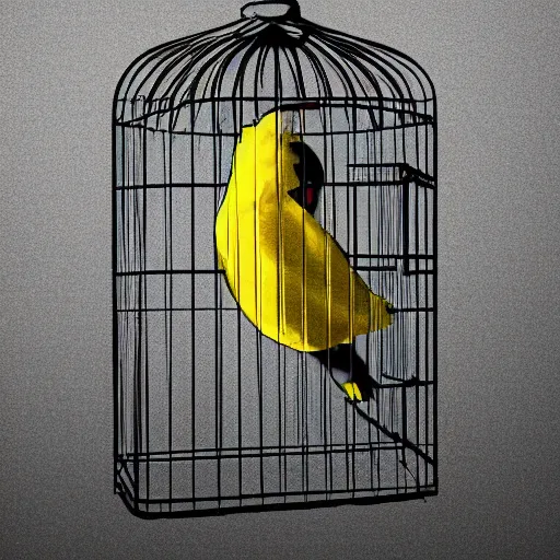 Image similar to a photo of a bird cage with a banana inside it, realistic, ultra high detail, 8 k.