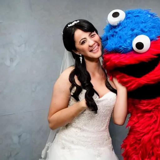 Image similar to elmo and cookie monster getting married