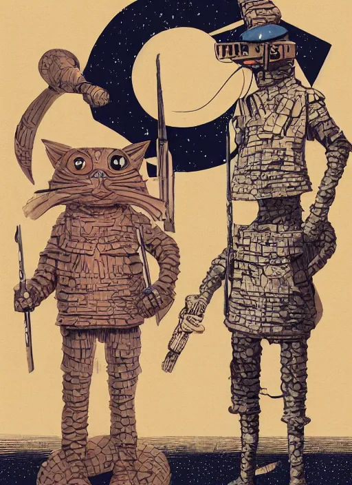 Prompt: a character illustration of an anthropomorphic cat soldier, a 3 d render of an anthropomorphic cat soldier, by jack gaughan, by victo ngai