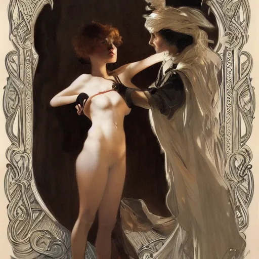 Prompt: a pair of glowing silver eyes shining in the darkness belonging to a mysterious young girl who's silhouette is hardly visible in the darkness. by jc leyendecker. gaston bussiere. makoto shinkai