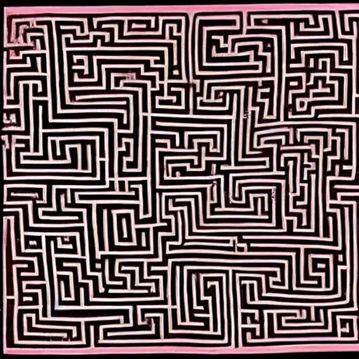 Prompt: a maze composed of a bunch of letters including W, O, R, L, D by Keith Harring