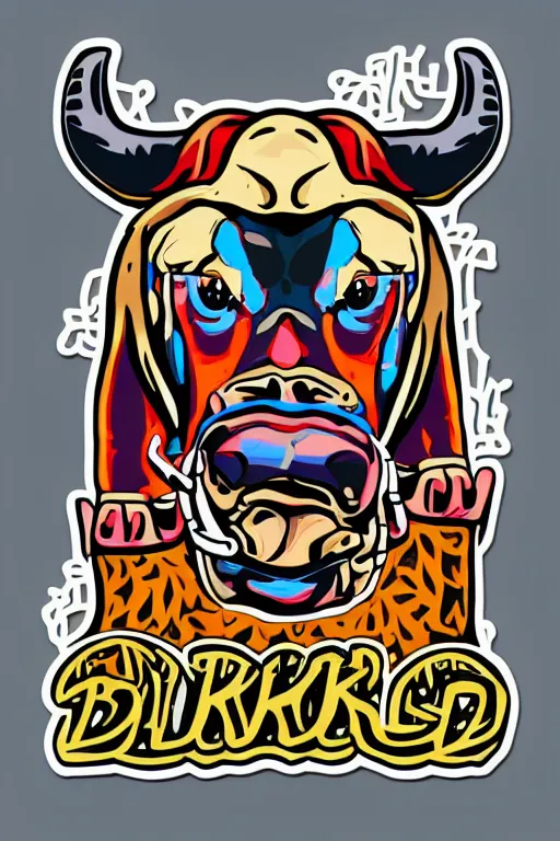 Image similar to A portrait of a biker bull, sticker, highly detailed, colorful, illustration, smooth and clean vector curves, no jagged lines, vector art, smooth