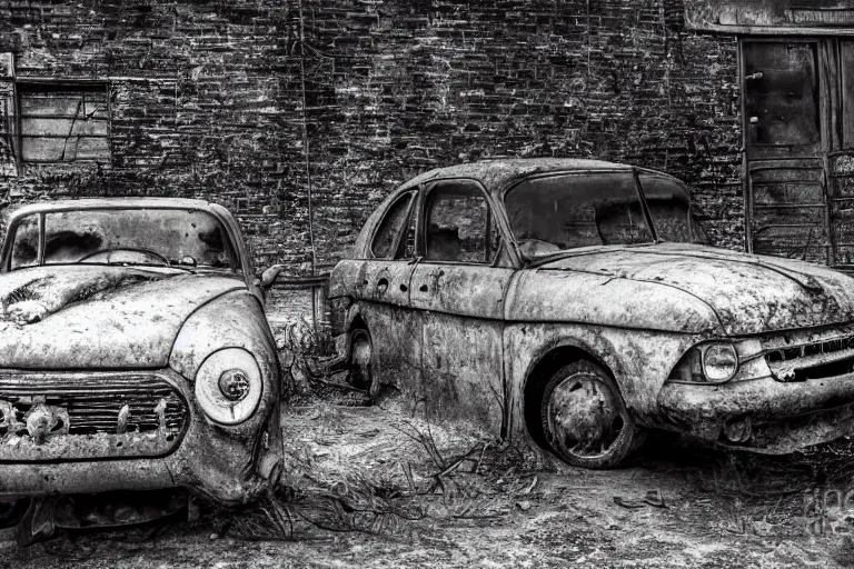 Prompt: old rusty car underwater, photograph,