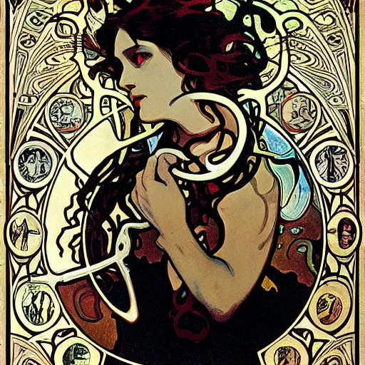 Image similar to lovecraftian protagonist by alphonse mucha